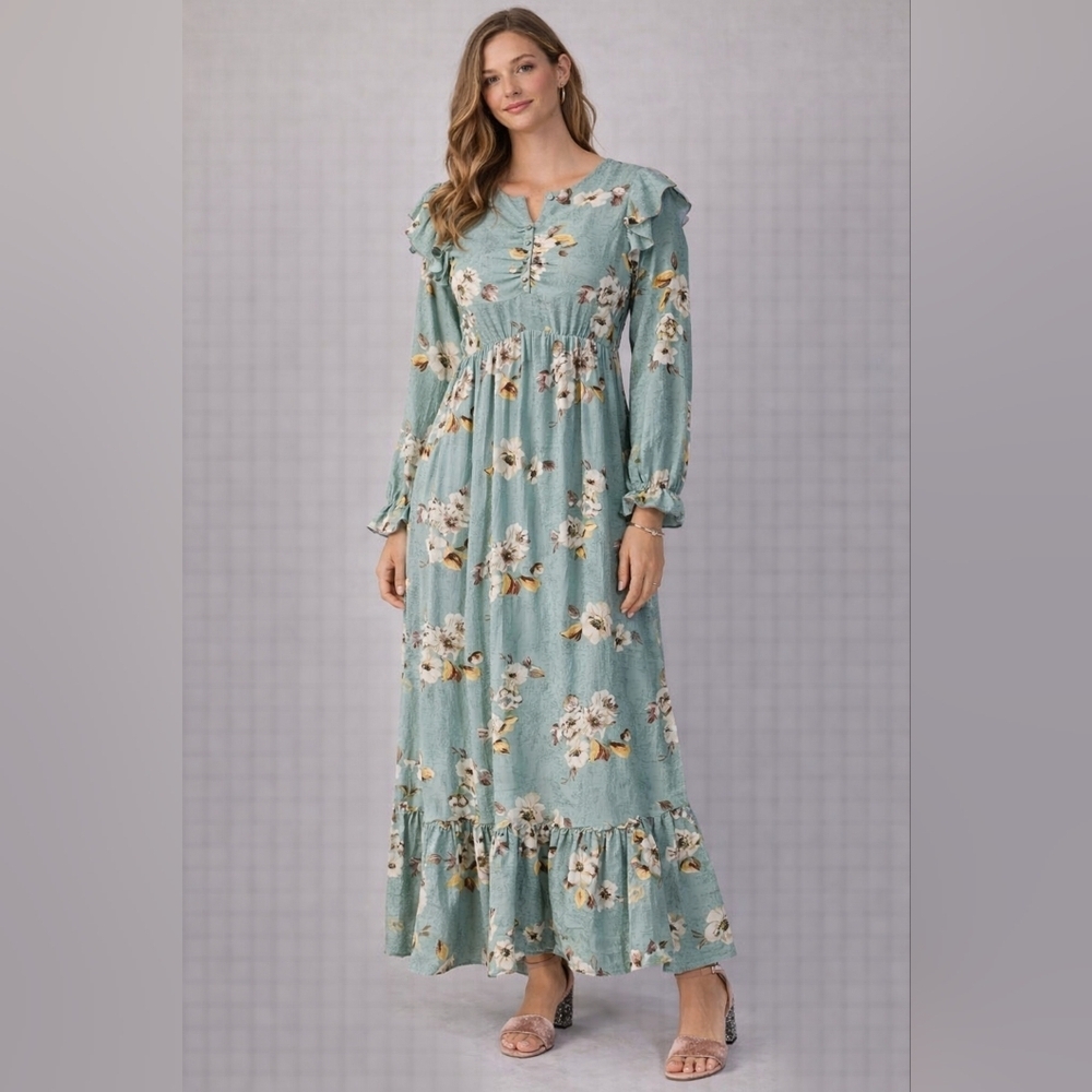 Antoinette Raya Floral Maxi Dress in Sage Sz S
